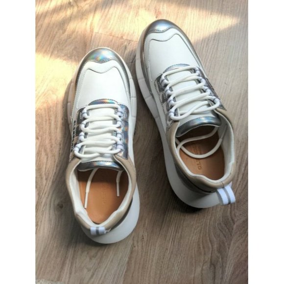 Robert Clergerie White Sea Fashion Boost Sole Comfort Metallic Trim Sneakers Reg - Picture 6 of 12